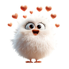 A Fluffy 3D Cartoon Bird Character with Amazed Expression Isolated on Transparent Background