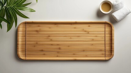 A luxury bamboo bath mat with a smooth finish, placed on a white background