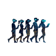 Group of people walking on transparent cutout background, PNG file.