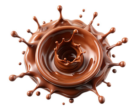 Chocolate splash top view isolated on white, perfect for dessert designs, ads, and food packaging visuals.