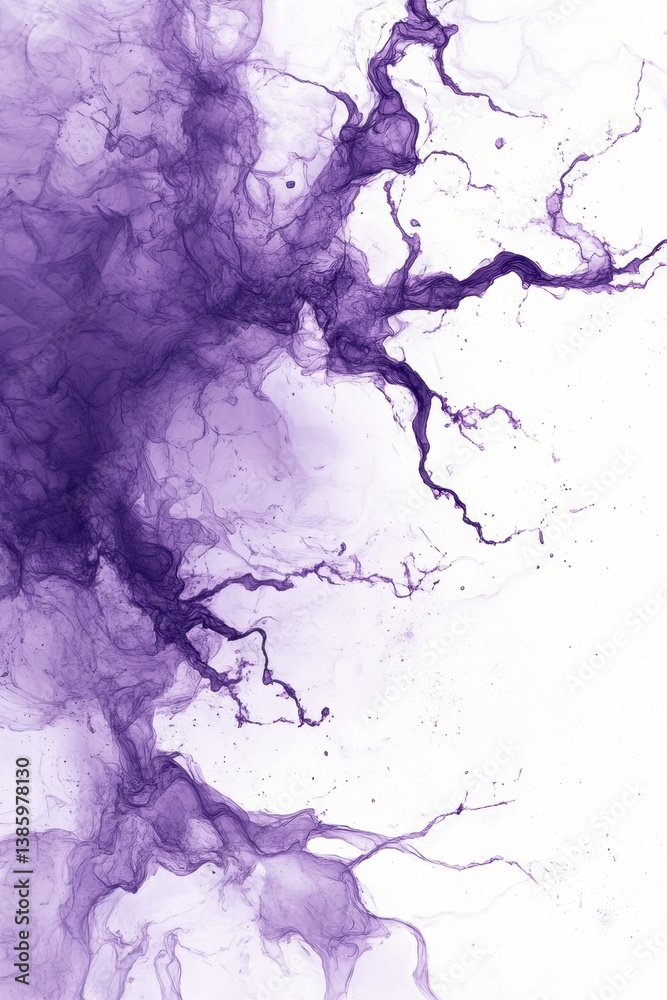 Wall mural ethereal violet ink flow on white canvas capturing abstract art form with fluid dynamics and artisti