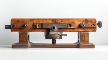 Fototapeta premium A high-quality bench vise with a swivel base, mounted on a workbench, on a white background