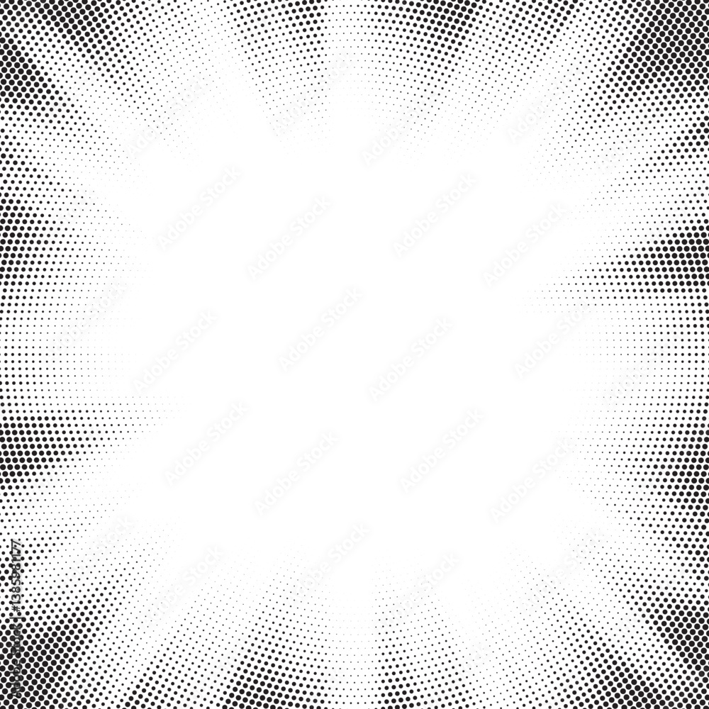 Aufkleber Halftone gradient sun rays pattern. Abstract halftone vector dots background. monochrome dots pattern. Vector background in comic book style with sunburst rays and halftone. Retro pop art design.	
