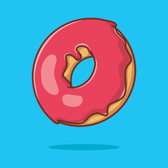  Cute pink donut vector. Food cartoon style illustration.