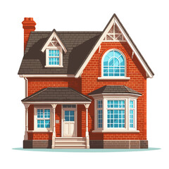 Vector Victorian style brick house with bay windows and architectural details. Ideal for real estate listings, heritage property marketing and architectural design visualization.