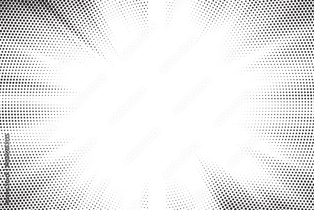 Fototapete Dotwork noise burst beam background. Black noise stipple dots sunburst pattern. Motion, explosion effect. Abstract dotwork banner with star flash. Radial ray grunge pattern. Abstract sunbeam. 