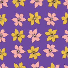 Fototapeta premium Modern colorful tropical floral pattern. Cute botanical abstract contemporary seamless pattern. Hand drawn unique print