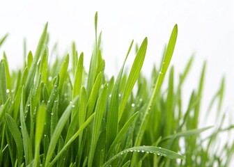 Obraz premium Realistic Close-up of Lush Green Grass Blades Isolated on White Background