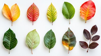 Obraz premium Colorful autumn leaves arranged on a white background