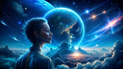 Galaxy background with human