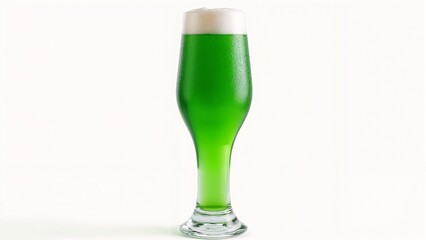 A tall glass filled with green liquid sitting on top of a table.