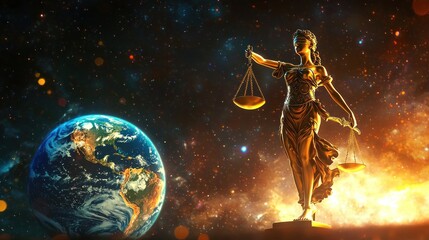Naklejka premium Lady Justice: Guardian of Global Equilibrium
