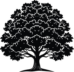 Vector tree silhouette on white background with leaves and branches