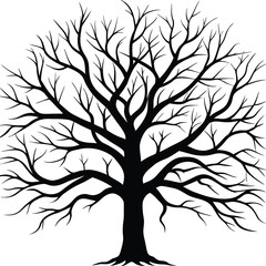 Obraz premium Detailed vector of an old tree without leaves showing complex branching pattern black silhouette suitable for themes like nature mystery or Halloween style projects