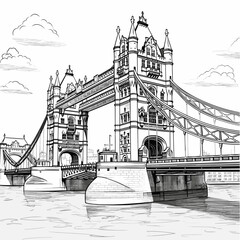 Obraz premium Tower Bridge hand-drawn comic illustration. Tower Bridge. Vector doodle style cartoon illustration