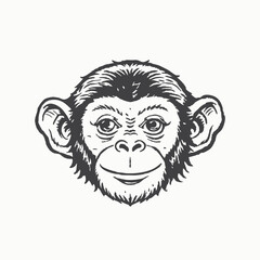Obraz premium The head of a black Silhouette chimpanzee animal, Sketch Hand drawn single line art use for logo poster