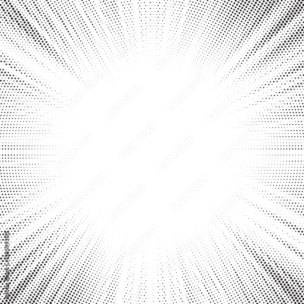 Aufkleber Halftone gradient sun rays pattern. Abstract halftone vector dots background. monochrome dots pattern. Vector background in comic book style with sunburst rays and halftone. Retro pop art design.