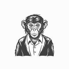 black Silhouette Cute Capuchin monkey sketch hand drawn realistic style Vector illustration