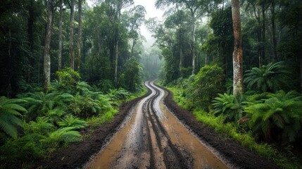 Obraz premium Misty Rainforest Road