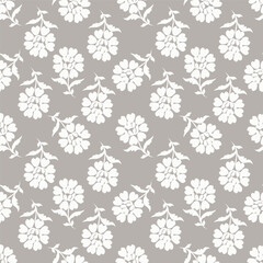 Abstract floral seamless pattern. Bright, pastel colors, gouache painting. Outline contour lines flowers. Scribble patterns Curved lines and brush stroke