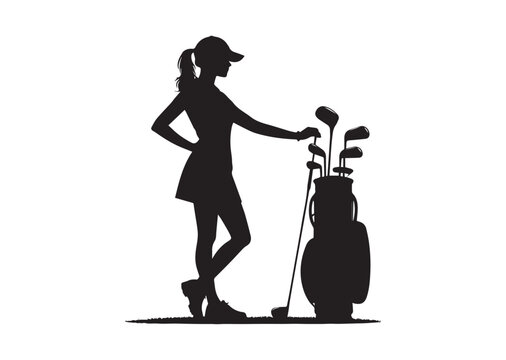 A Woman golfer player Silhouette Vector