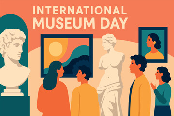 Colorful gathering in art gallery celebrating international museum day