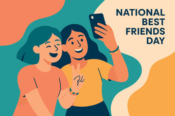 National best friends day celebration with two friends taking a selfie for social media sharing