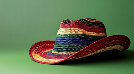 Mexican Hat with Festive Pattern on Green Background
