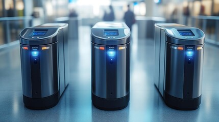 Modern airport security gates.  Automated passageways for travelers