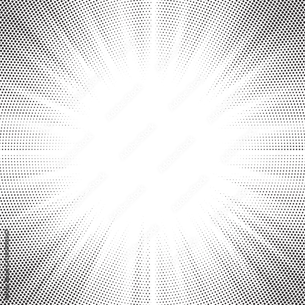 Aufkleber Halftone gradient sun rays pattern. Abstract halftone vector dots background. monochrome dots pattern. Vector background in comic book style with sunburst rays and halftone. Retro pop art design.