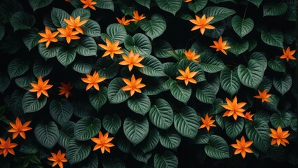 Vibrant orange flowers amidst dark green leaves