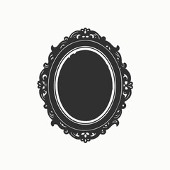 Hand drawn ornamental frame. Outline black ink painting pen hand drawn empty emblem rococo deco artist doodle engrave comic pattern style.
