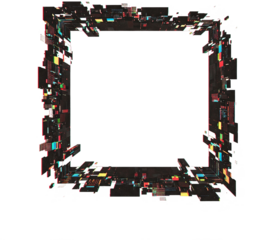 Abstract square frame, glitch effect, vibrant colors, isolated on a transparent background, png image, ideal for design projects, showcasing free space for text or logo