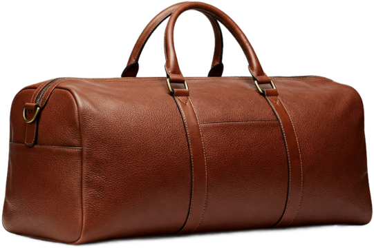Brown leather duffel bag, isolated on a transparent background, showcasing texture and detail, ideal for travel or lifestyle concepts png image