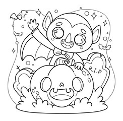Hand drawn coloring page illustration halloween