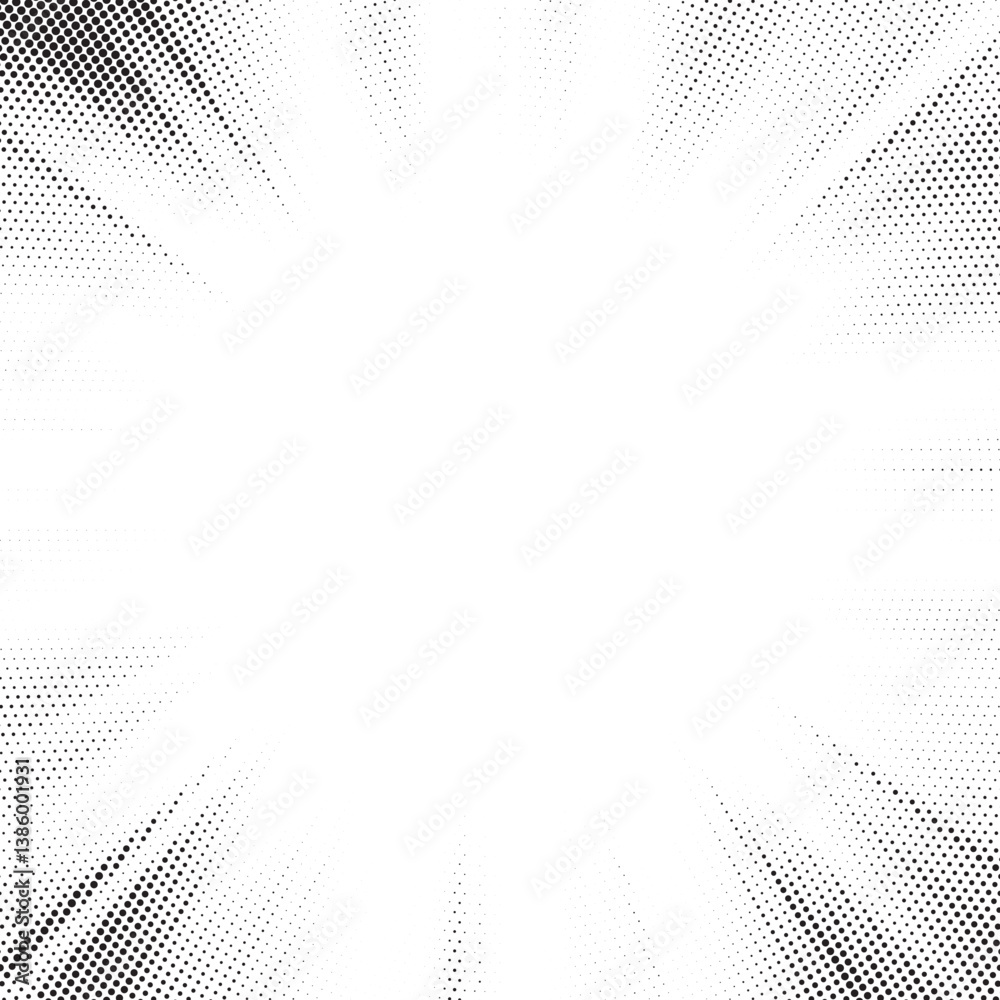 Leinwandbilder halftone gradient sun rays pattern. abstract halftone vector dots background. monochrome dots patter