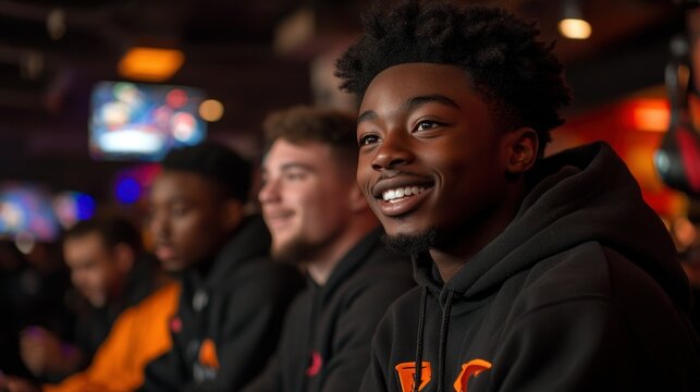 Young Gamer's Focused Smile at Esports Tournament