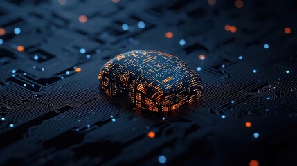 Abstract AI brain processing educational data, futuristic knowledge enhancement