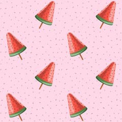 Summer seamless pattern with ice cream watermelon