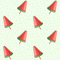 Summer seamless pattern with ice cream watermelon
