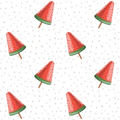Summer seamless pattern with ice cream watermelon