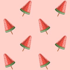 Summer seamless pattern with ice cream watermelon