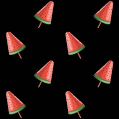 Summer seamless pattern with ice cream watermelon