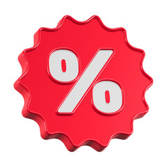 percent sale 3d icon symbol rendering realistic red color