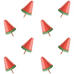 Summer seamless pattern with ice cream watermelon