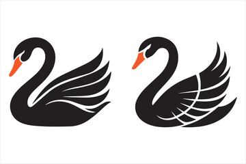 Black and white swan logo set of monochrome vector graphics in various poses