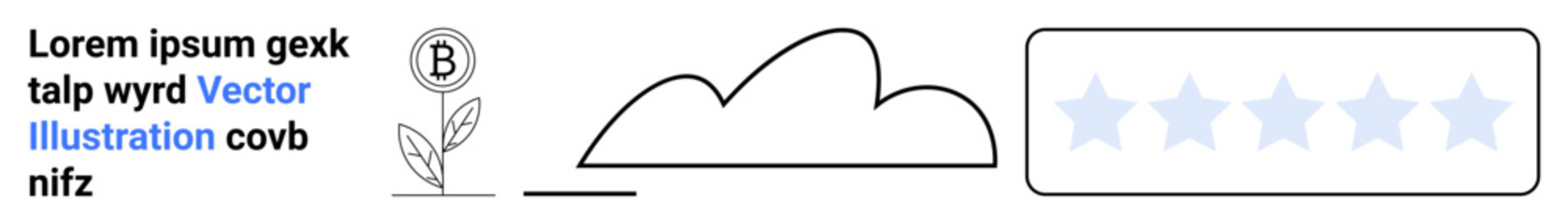 Obraz premium Coin with B symbol near growing plant, simple cloud outline, and five-star rating design. Ideal for sustainability, ecology, feedback, branding, certification, environment simple landing page