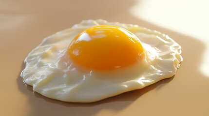 Fried egg with runny yolk placed on a soft neutral b