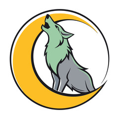wolf howling at the moon vector illustration of  Mascot logo on white background.