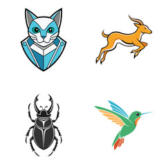 vector illustration of a set of Animal Mascot logo on white background.